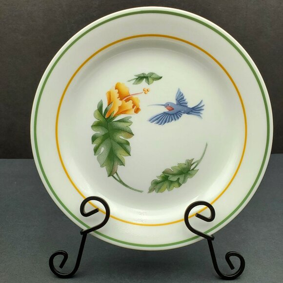 Corelle Hummingbird Salad Plates Dessert Bread Plates Green Gold Bands - Picture 2 of 6